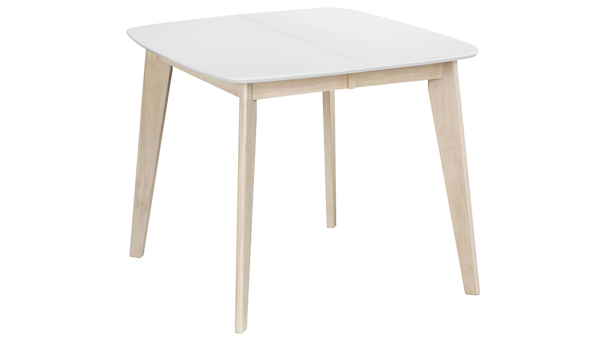 Tavolo da pranzo allungabile scandinavo quadrato bianco e legno L90-130 LEENA