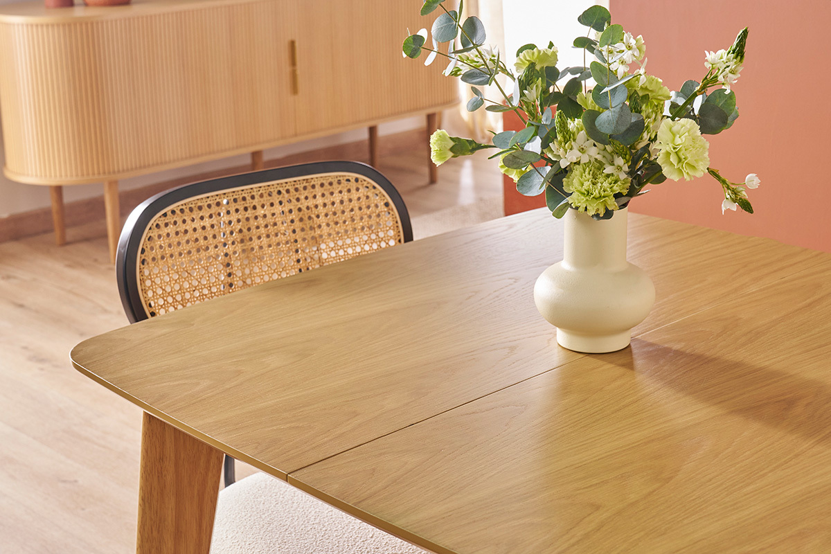 Tavolo da pranzo allungabile scandinavo quadrato in legno chiaro L90-130 LEENA