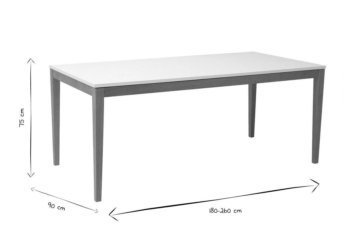 Tavolo da pranzo design allungabile bianco gambe in legno L180-260 DELAH