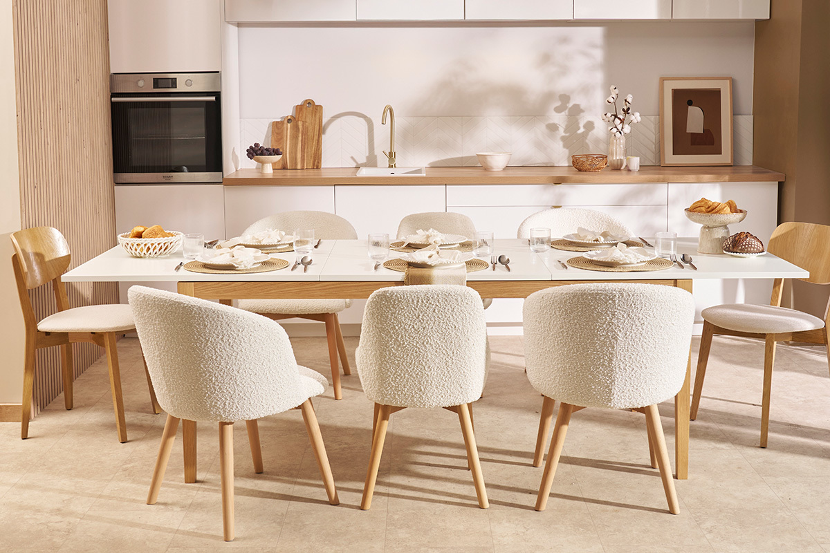 Tavolo da pranzo design allungabile bianco gambe in legno L180-260 DELAH