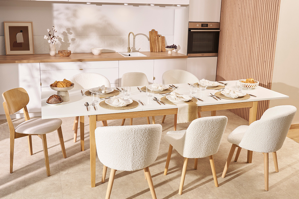 Tavolo da pranzo design allungabile bianco gambe in legno L180-260 DELAH