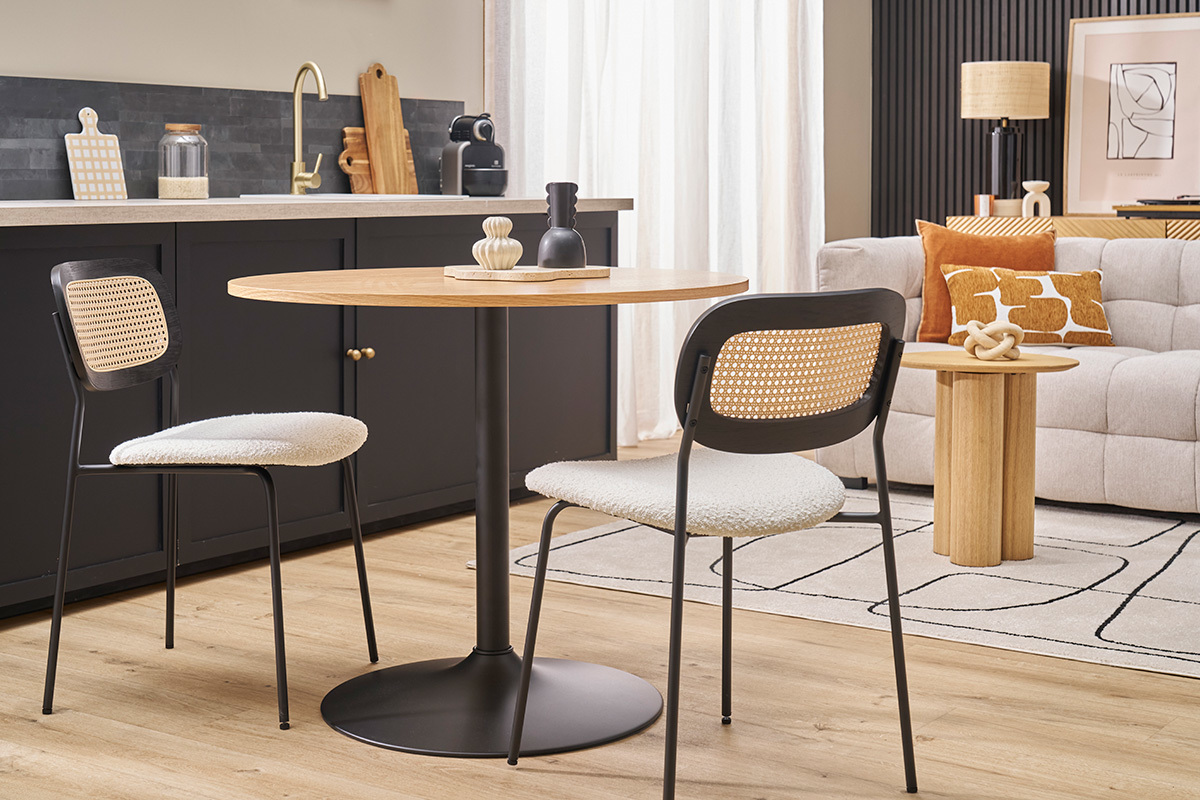 Tavolo da pranzo design bianco e nero rotondo D90 cm CALISTA