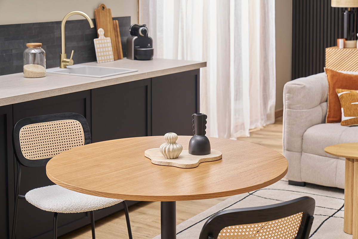 Tavolo da pranzo design bianco e nero rotondo D90 cm CALISTA