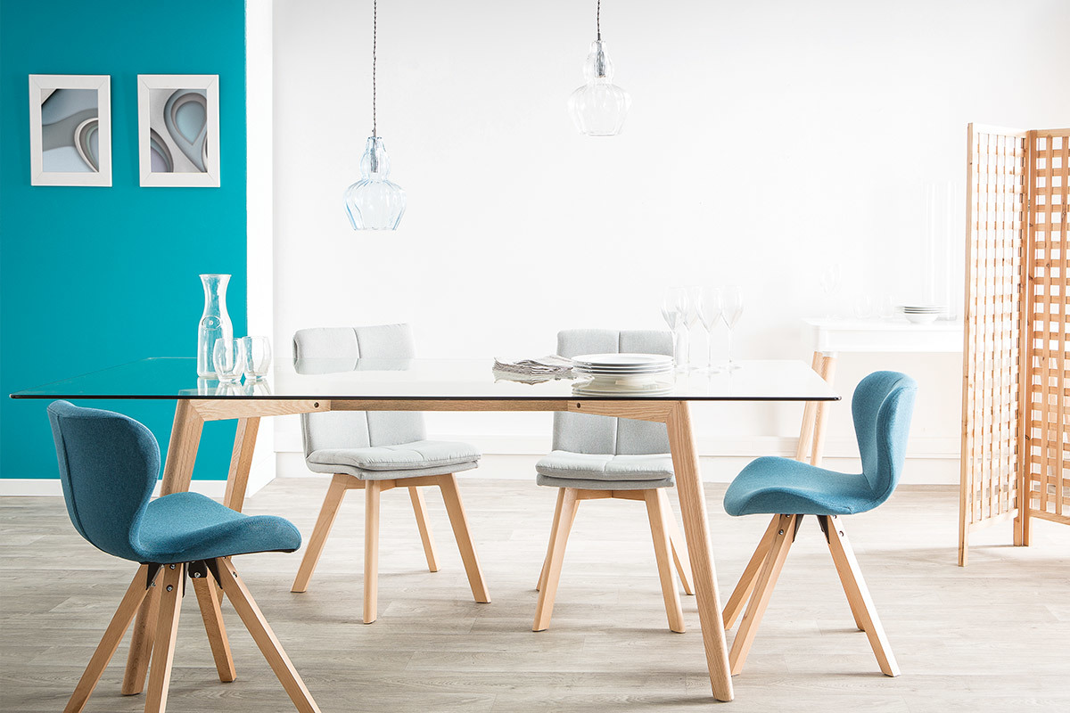 Tavolo da pranzo design rettangolare con ripiano in vetro L200 DAVOS