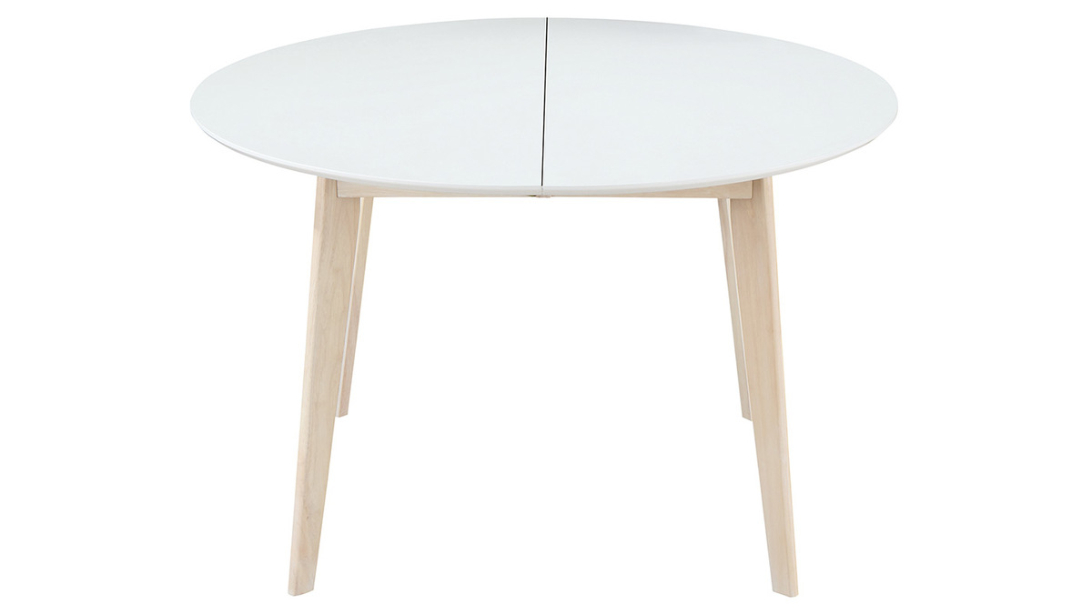 Tavolo da pranzo design rotondo allungabile bianco e legno L120-150 LEENA