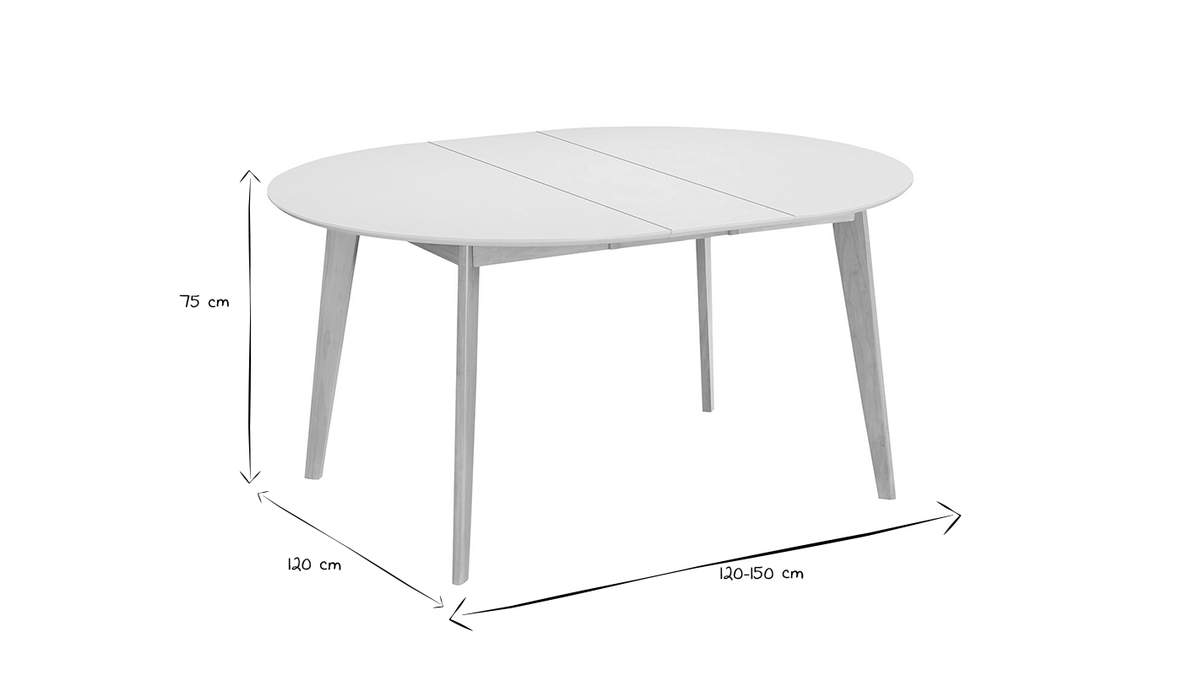 Tavolo da pranzo design rotondo allungabile bianco e legno L120-150 LEENA