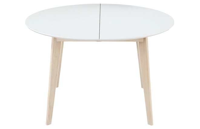 Tavolo da pranzo design rotondo allungabile bianco e legno L120-150 LEENA -  Miliboo