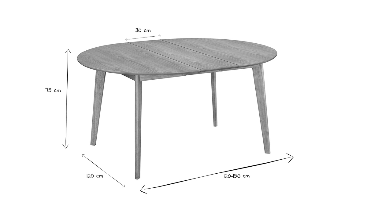 Tavolo da pranzo design rotondo allungabile quercia L120-150 LEENA