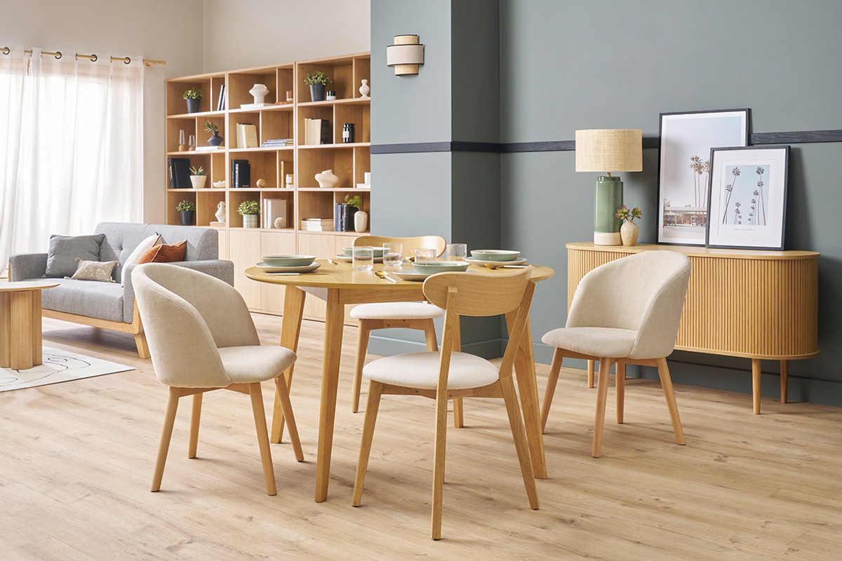 Tavolo da pranzo design rotondo allungabile quercia L120-150 LEENA