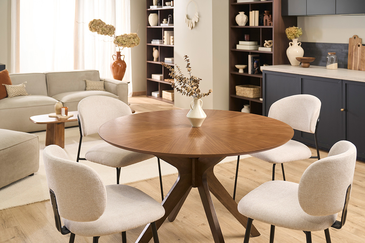 Tavolo da pranzo design rotondo in noce D120 cm DIELLI