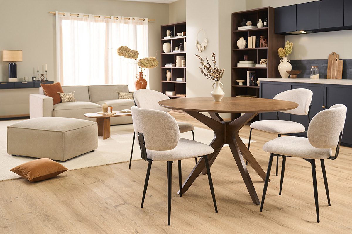 Tavolo da pranzo design rotondo in noce D120 cm DIELLI