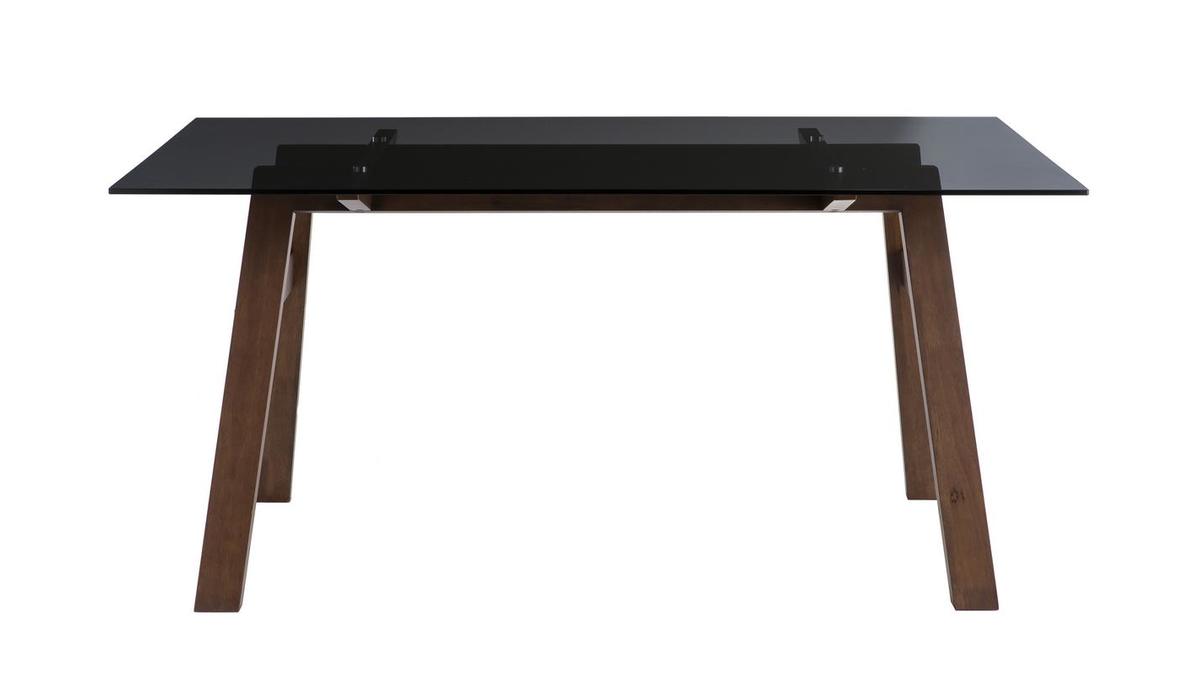 Tavolo da pranzo di design in vetro fum nero e legno L160 cm BACCO