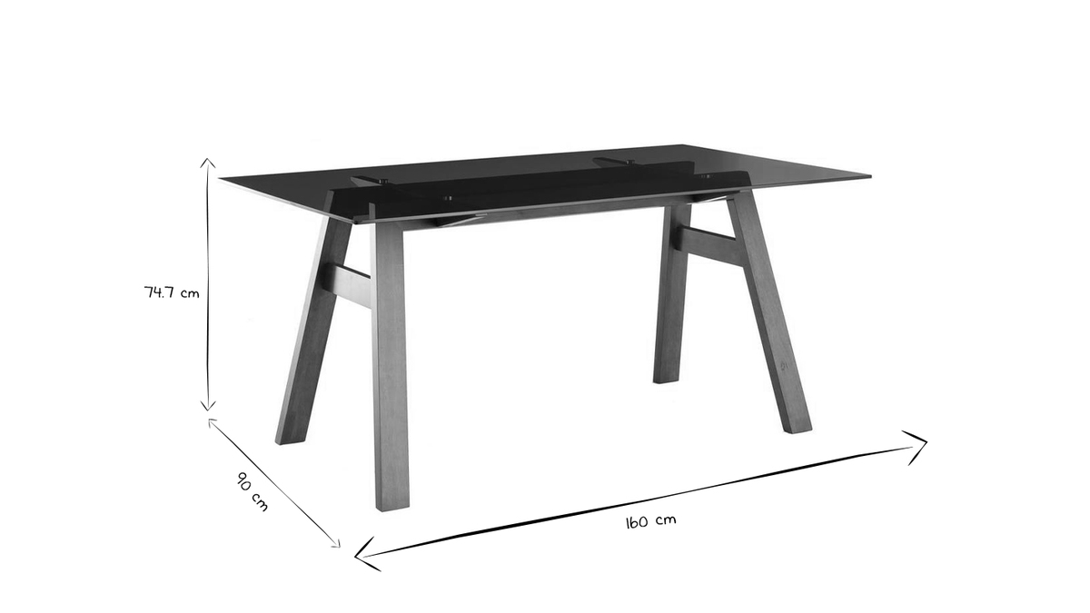 Tavolo da pranzo di design in vetro fum nero e legno L160 cm BACCO