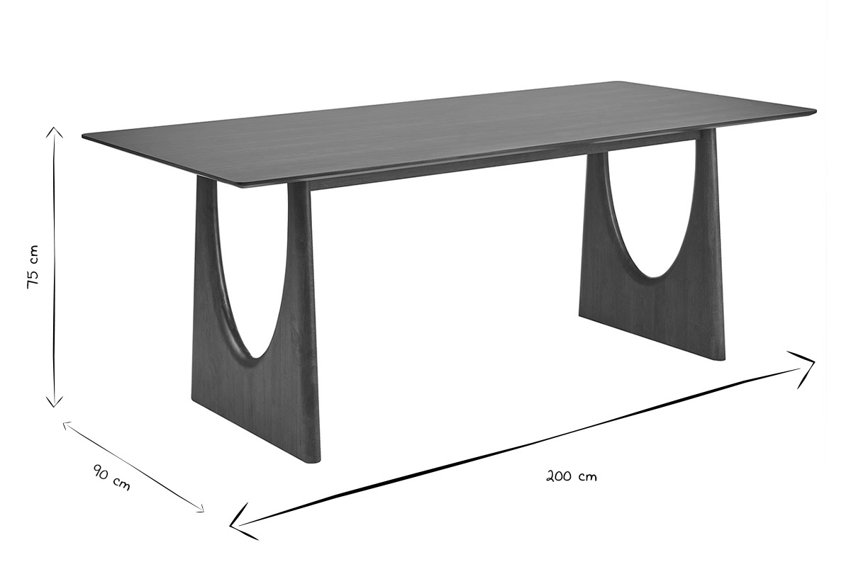 Dimensioni del tavolo da pranzo rettangolare KUALA in bianco e nero: L200 cm, P90 cm, H75 cm.