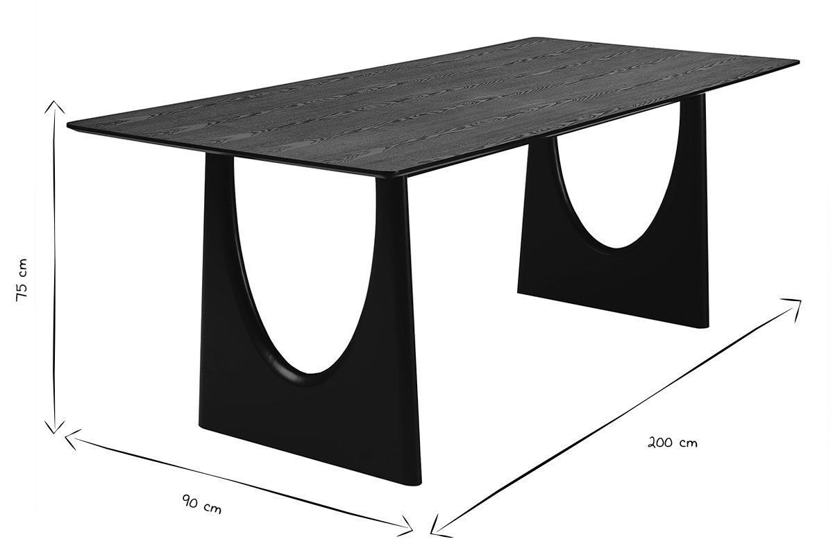 Dimensioni del tavolo da pranzo KUALA, L200 x P90 x H75 cm in nero e bianco