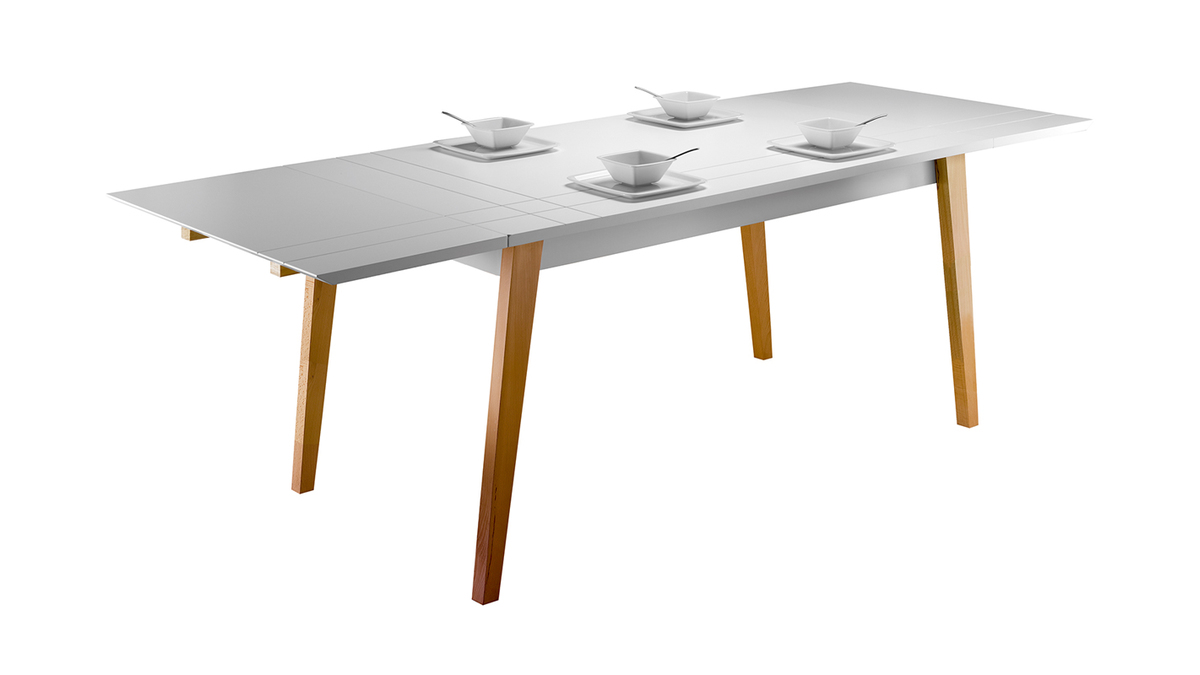 Tavolo da pranzo estensibile laccato bianco opaco e legno L160-250 ADORNA