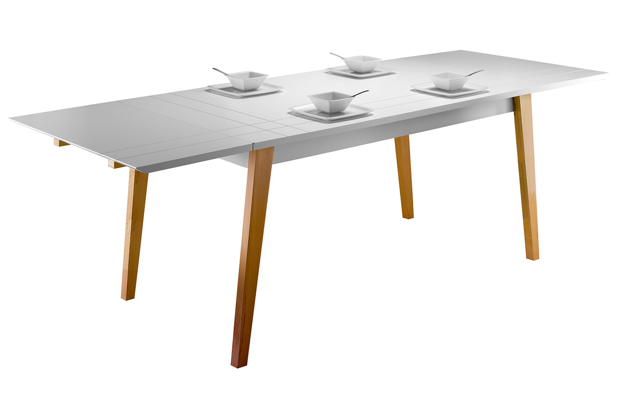 Tavolo da pranzo estensibile laccato bianco opaco e legno L160-250 ADORNA
