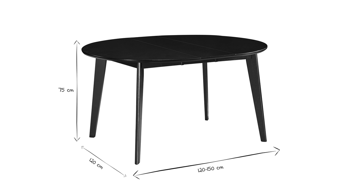 Tavolo da pranzo estensibile rotondo nero L120-150 cm LEENA