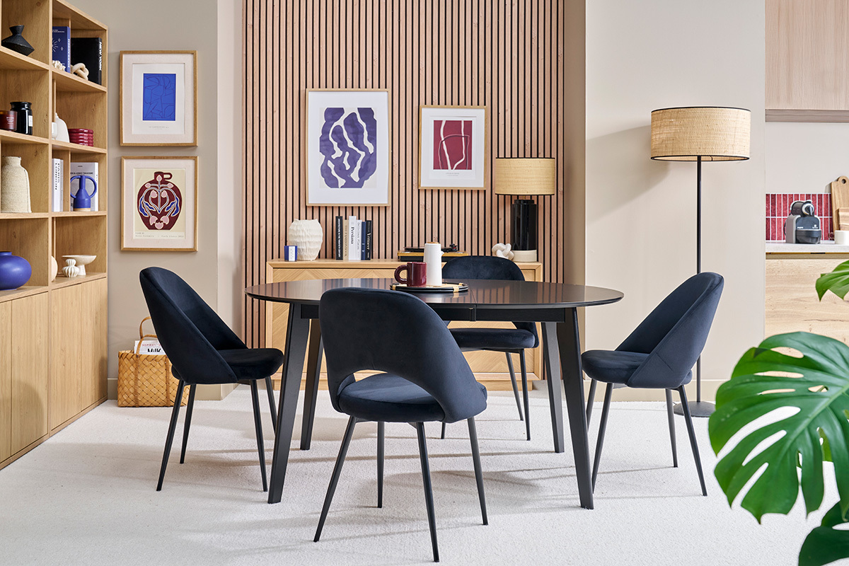 Tavolo da pranzo estensibile rotondo nero L120-150 cm LEENA