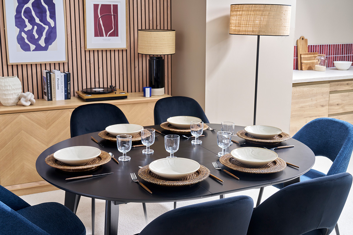 Tavolo da pranzo estensibile rotondo nero L120-150 cm LEENA