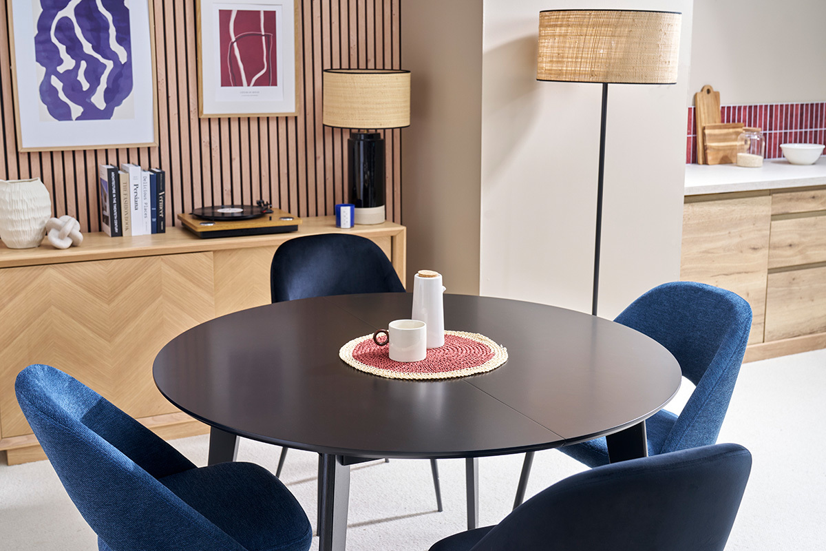 Tavolo da pranzo estensibile rotondo nero L120-150 cm LEENA