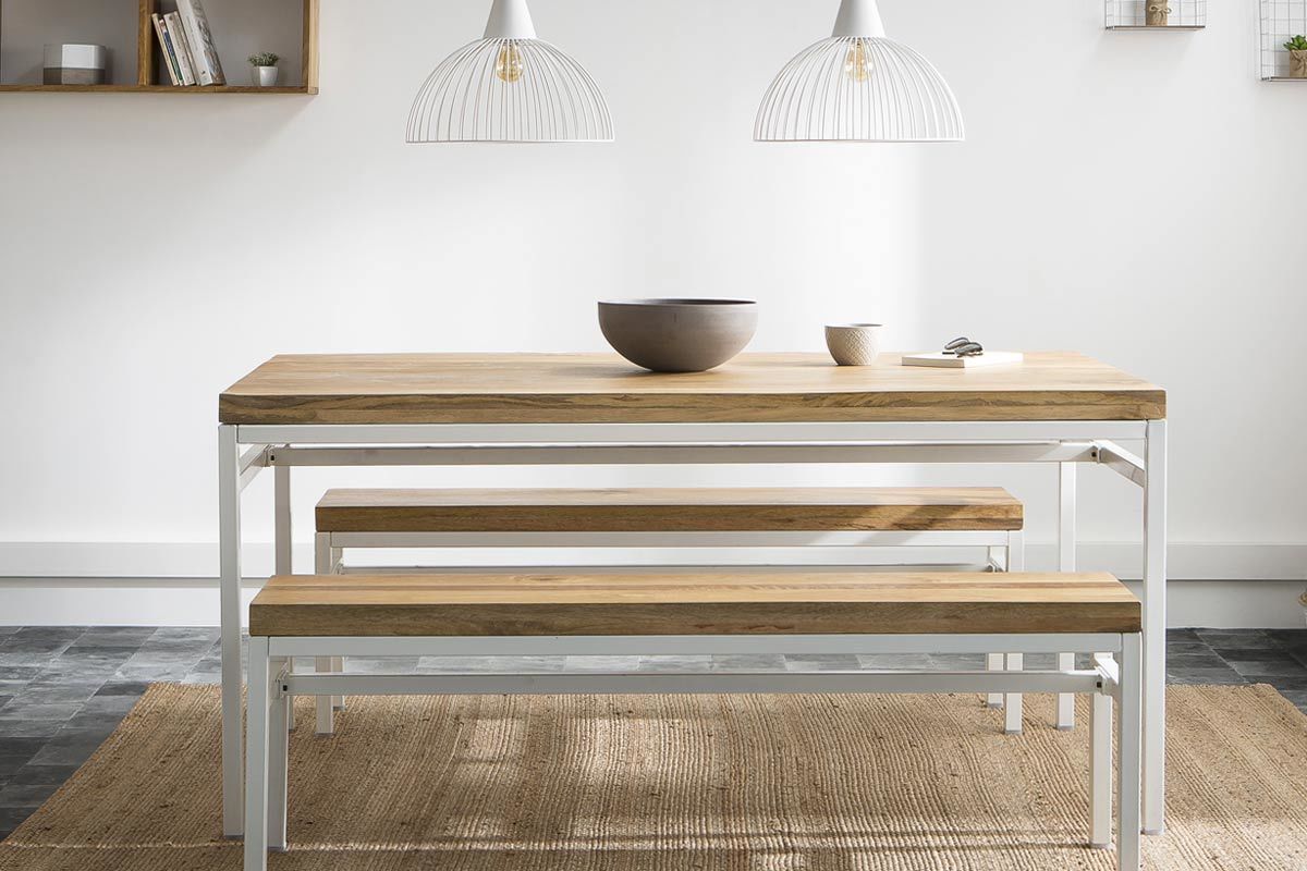 Tavolo da pranzo in legno di mango e metallo bianco L160 BOHO