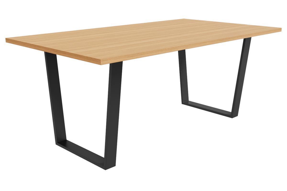 Tavolo da pranzo industriale impiallacciatura rovere e base in metallo nero L180 cm VALDA