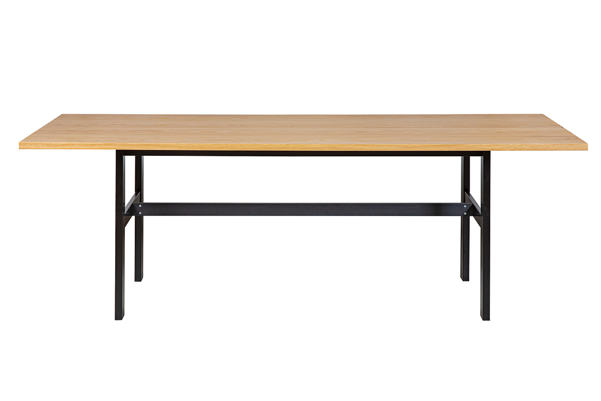 Tavolo da pranzo industriale impiallacciatura rovere e metallo nero L230 cm HILBA