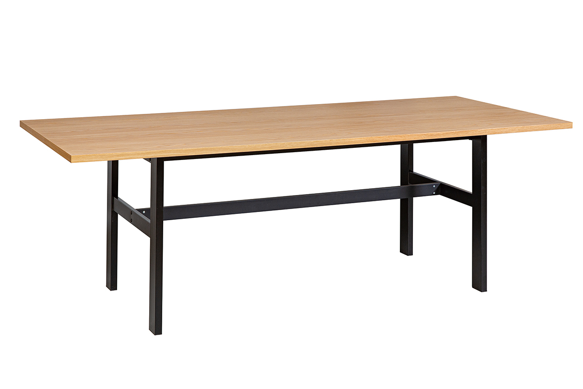 Tavolo da pranzo industriale impiallacciatura rovere e metallo nero L230 cm HILBA