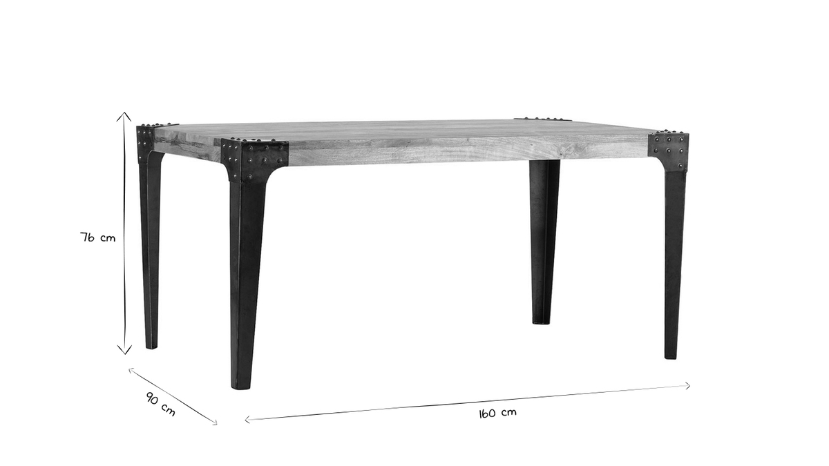 Tavolo da pranzo industriale in acciaio e legno L160 MADISON