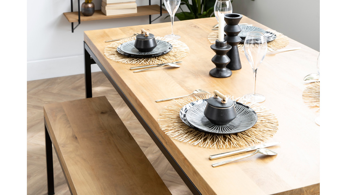 Tavolo da pranzo industriale legno di mango bruto e metallo L160 YPSTER