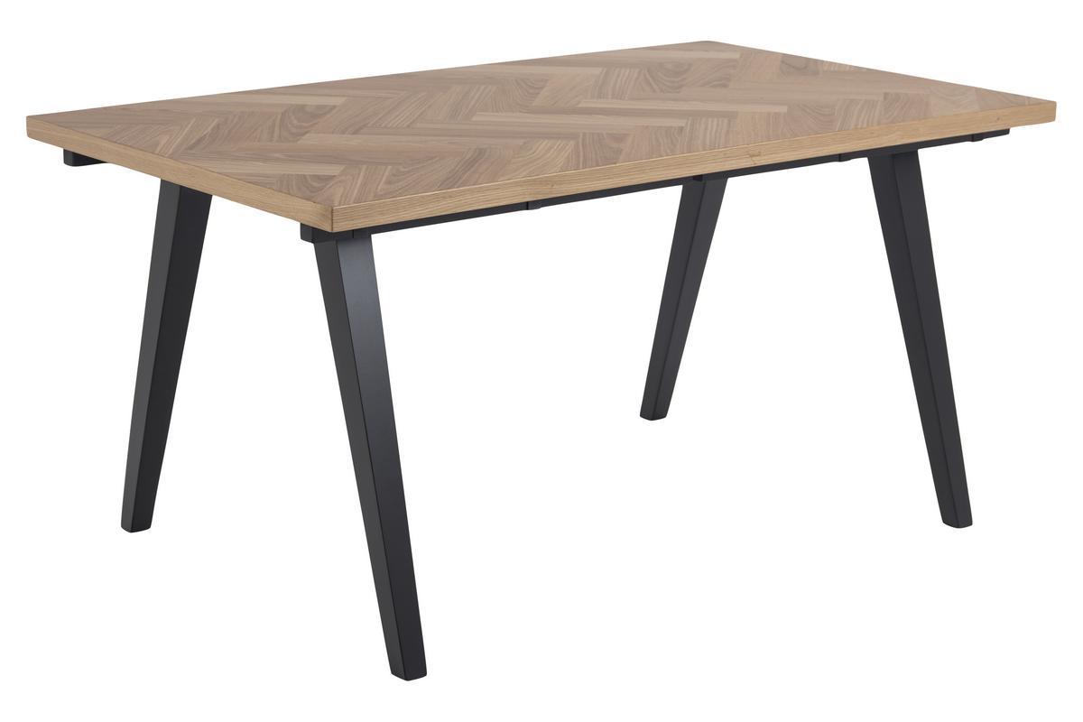 Tavolo da pranzo motivo spina di pesce finitura rovere e base nera TRAVIS