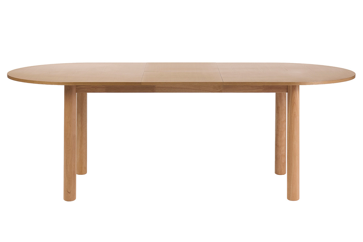 Tavolo ovale allungabile in legno chiaro di frassino, vista frontale, L180-230 cm, modello CLAUDIE.