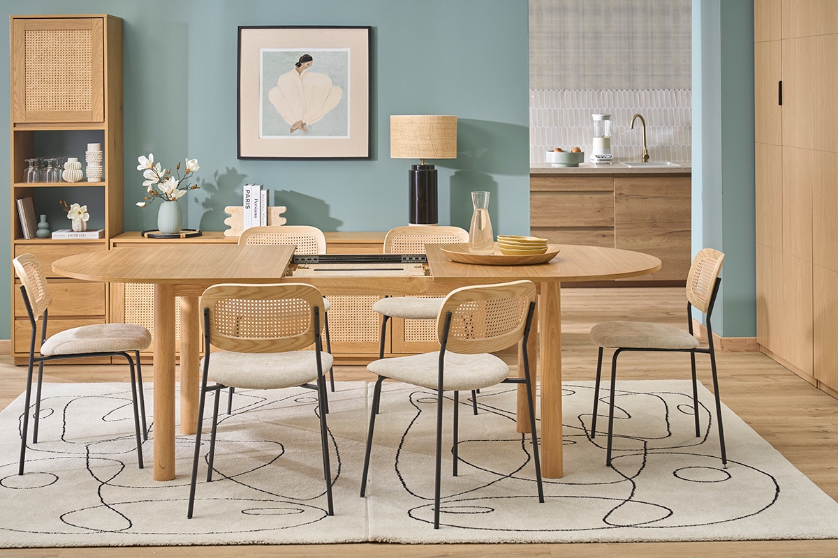 Tavolo da pranzo ovale allungabile in legno chiaro frassino L180-230 cm CLAUDIE