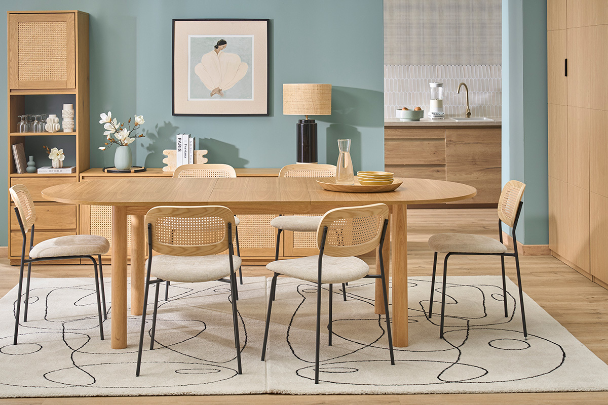 Tavolo da pranzo ovale allungabile in legno chiaro frassino L180-230 cm CLAUDIE