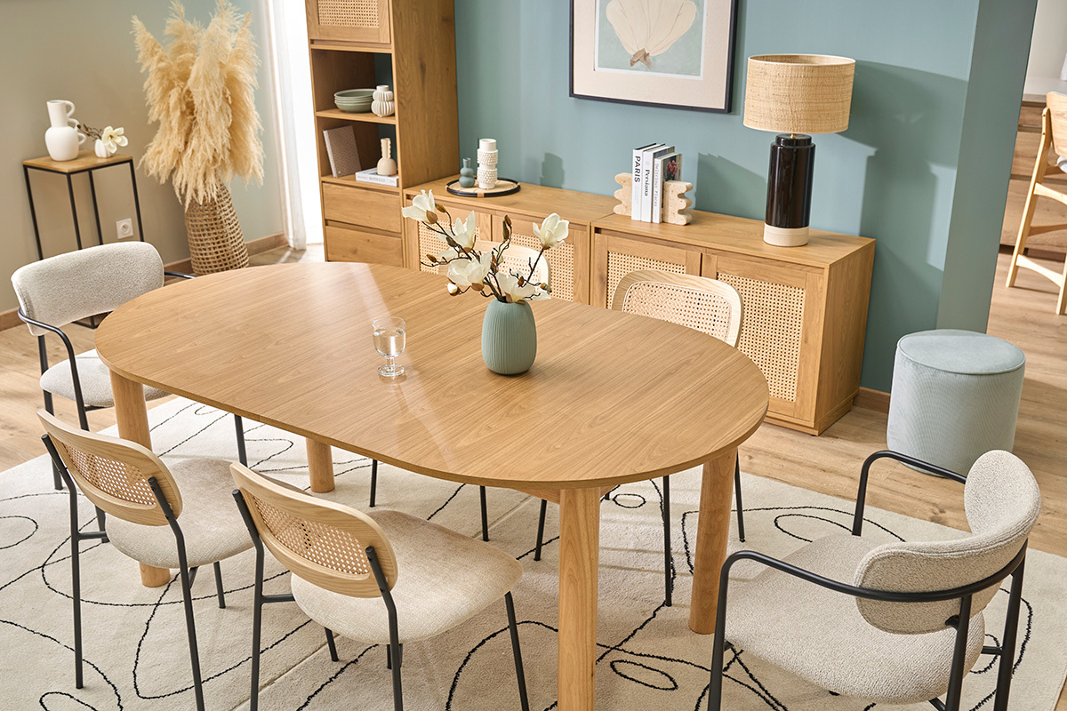 Tavolo da pranzo ovale allungabile in legno chiaro frassino L180-230 cm CLAUDIE