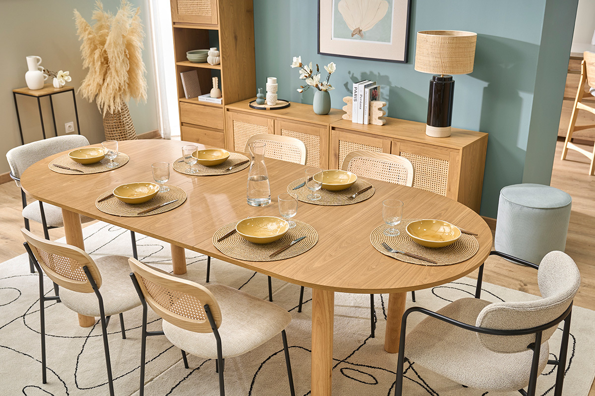 Tavolo da pranzo ovale allungabile in legno chiaro frassino L180-230 cm CLAUDIE