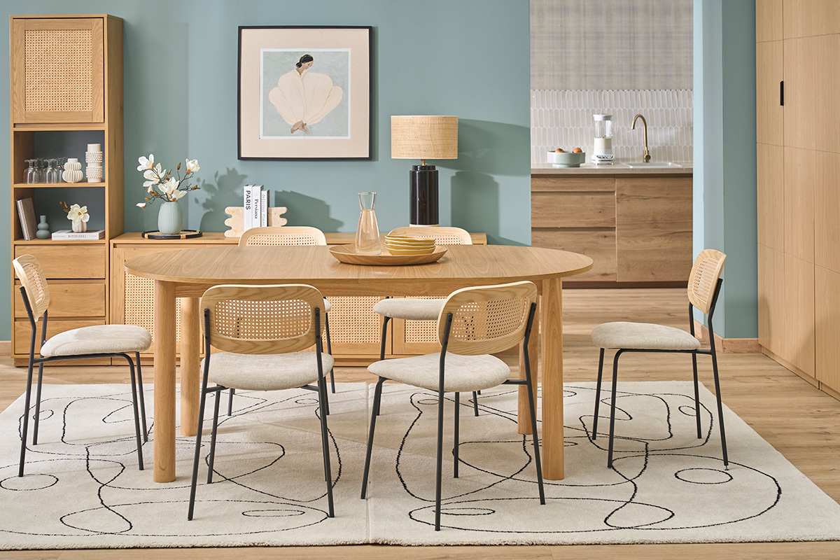 Tavolo da pranzo ovale allungabile in legno chiaro frassino L180-230 cm CLAUDIE