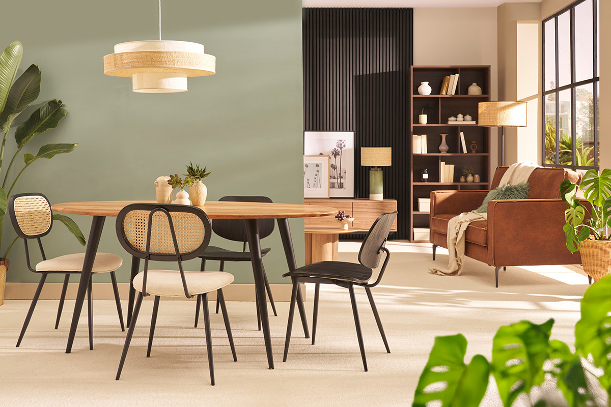 Tavolo da pranzo ovale in massello di acacia e metallo L160 cm OBALI
