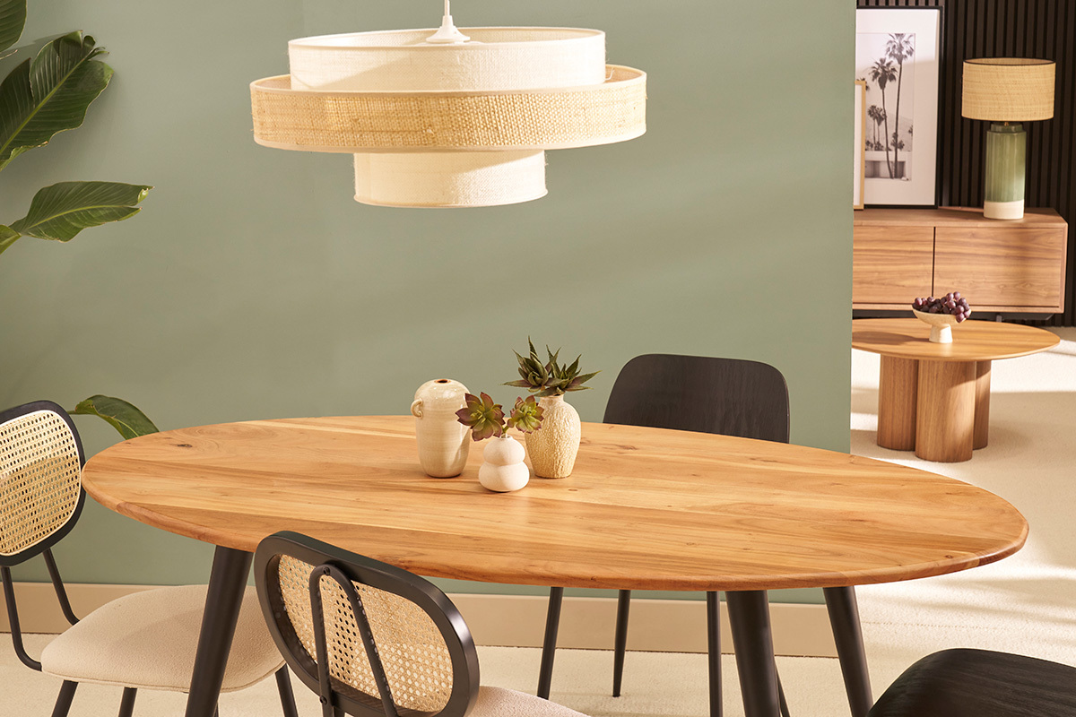 Tavolo da pranzo ovale in massello di acacia e metallo L160 cm OBALI