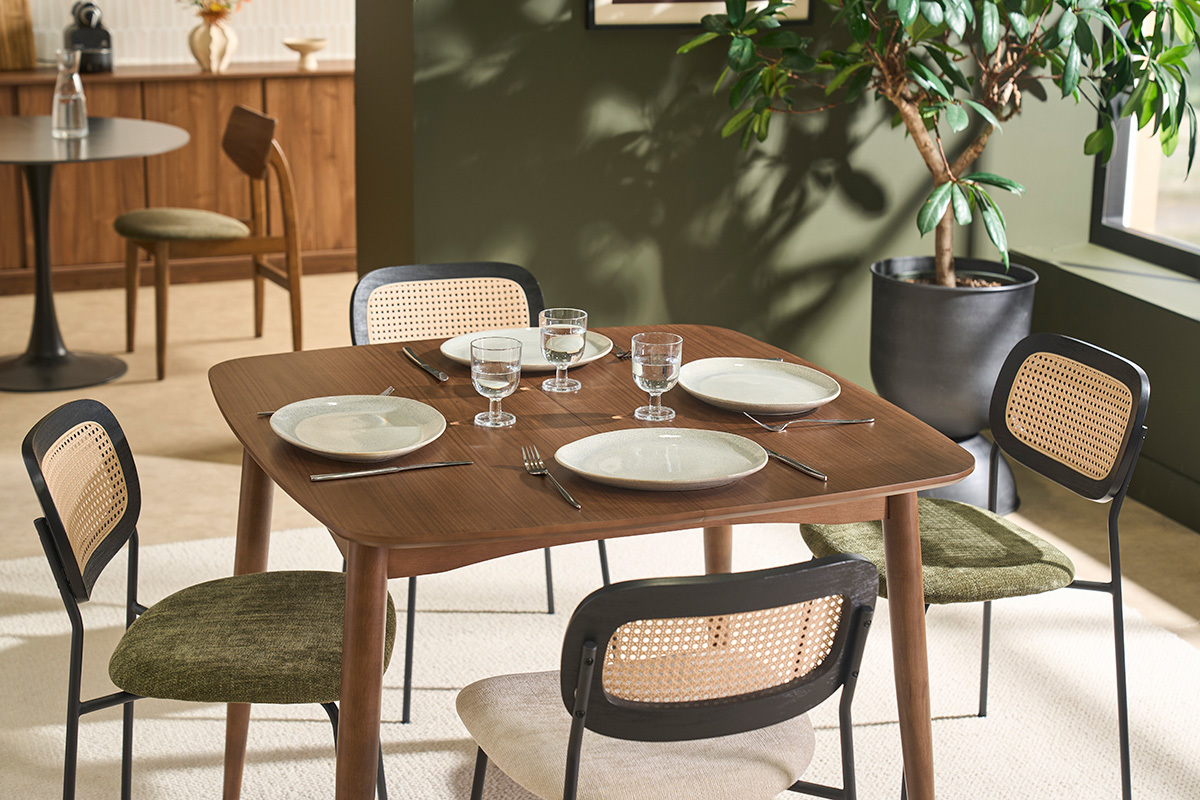 Tavolo da pranzo quadrato allungabile in legno scuro noce L100-140 cm HELMA