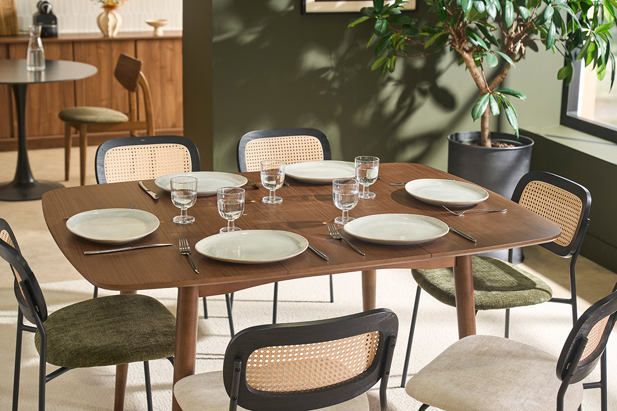 Tavolo da pranzo quadrato allungabile in legno scuro noce L100-140 cm HELMA