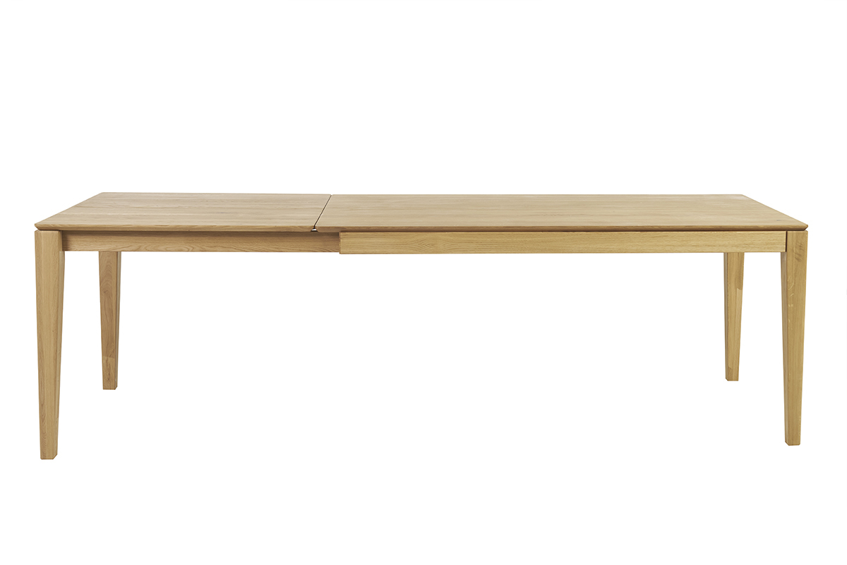 Tavolo da pranzo rettangolare allungabile con prolunga integrata in legno chiaro di rovere massiccio L160-245 cm NELYA