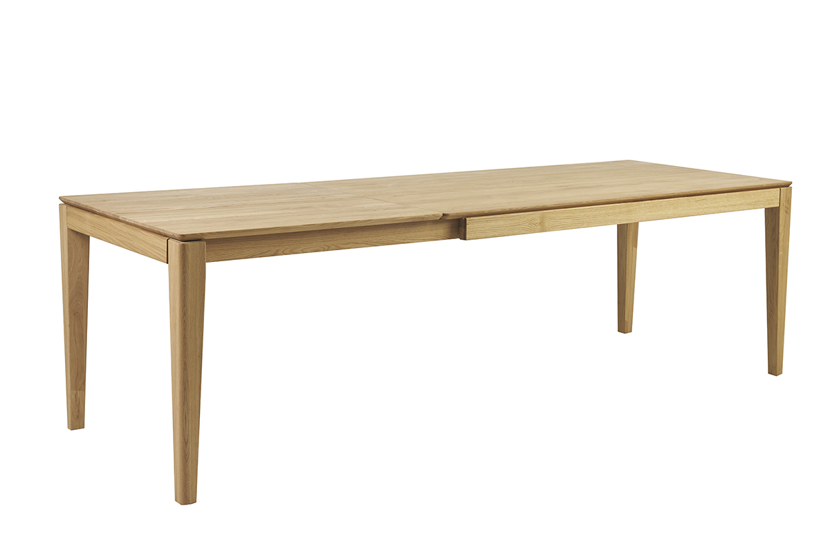 Tavolo da pranzo rettangolare allungabile con prolunga integrata in legno chiaro di rovere massiccio L160-245 cm NELYA