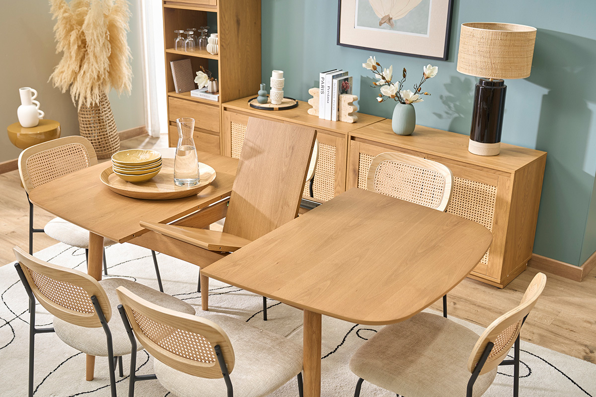 Tavolo da pranzo rettangolare allungabile in legno chiaro di quercia L130-160 cm HELMA