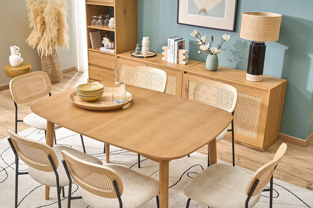 Tavolo da pranzo rettangolare allungabile in legno chiaro di quercia L130-160 cm HELMA