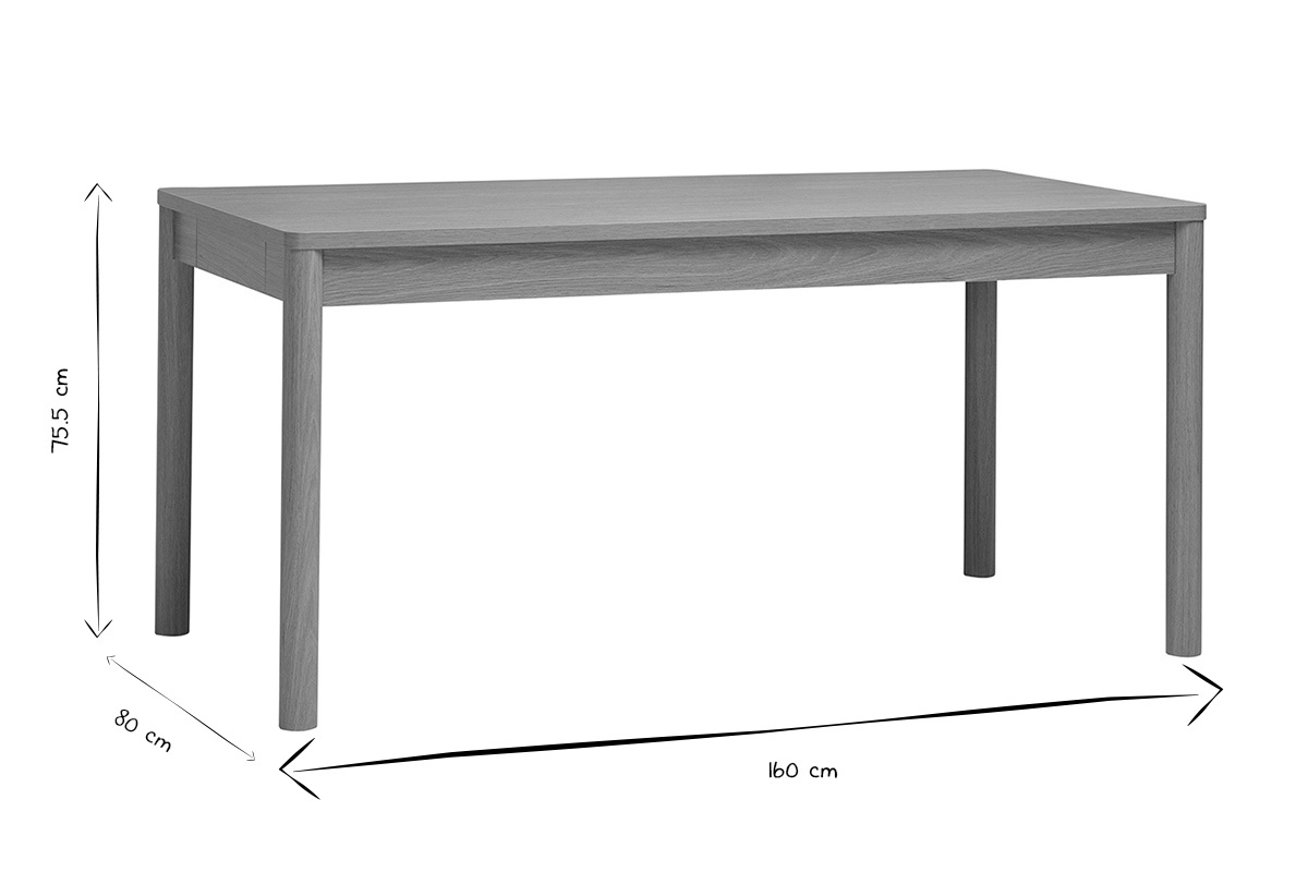 Dimensioni del tavolo da pranzo IZZIE in bianco e nero, 160 cm x 80 cm x 75,5 cm.