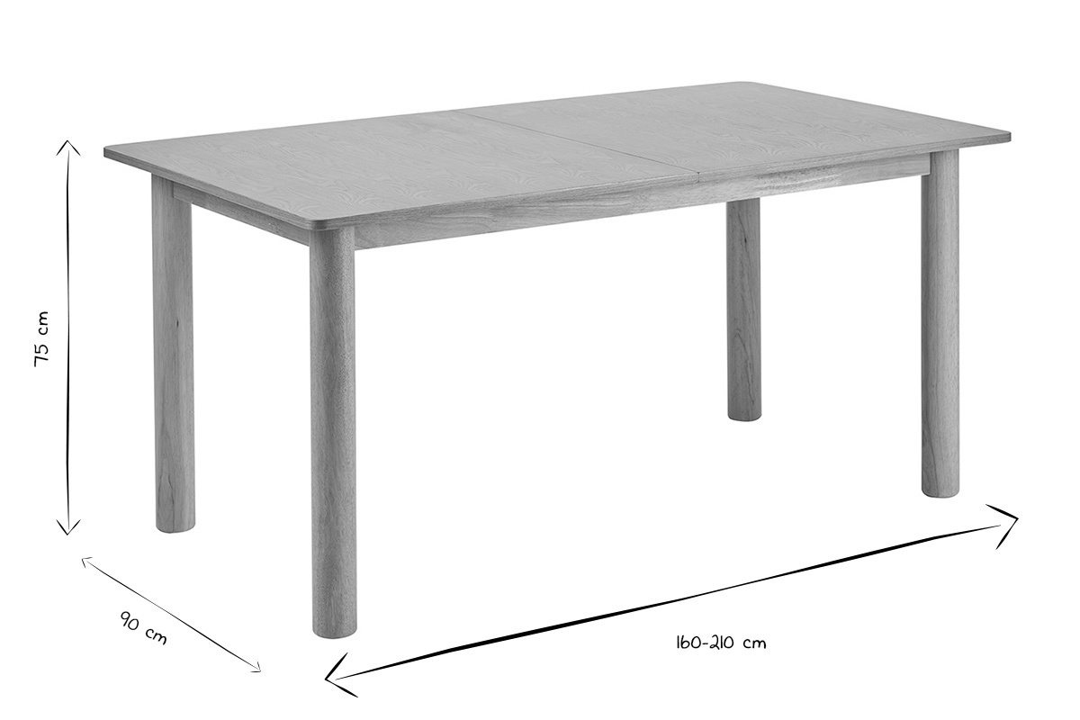 Dimensioni del tavolo da pranzo allungabile in bianco e nero, L160-210 x l90 x h75 cm.