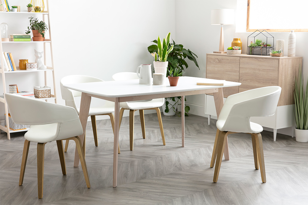 Tavolo da pranzo rettangolare scandinavo in legno chiaro di quercia L150 cm LEENA