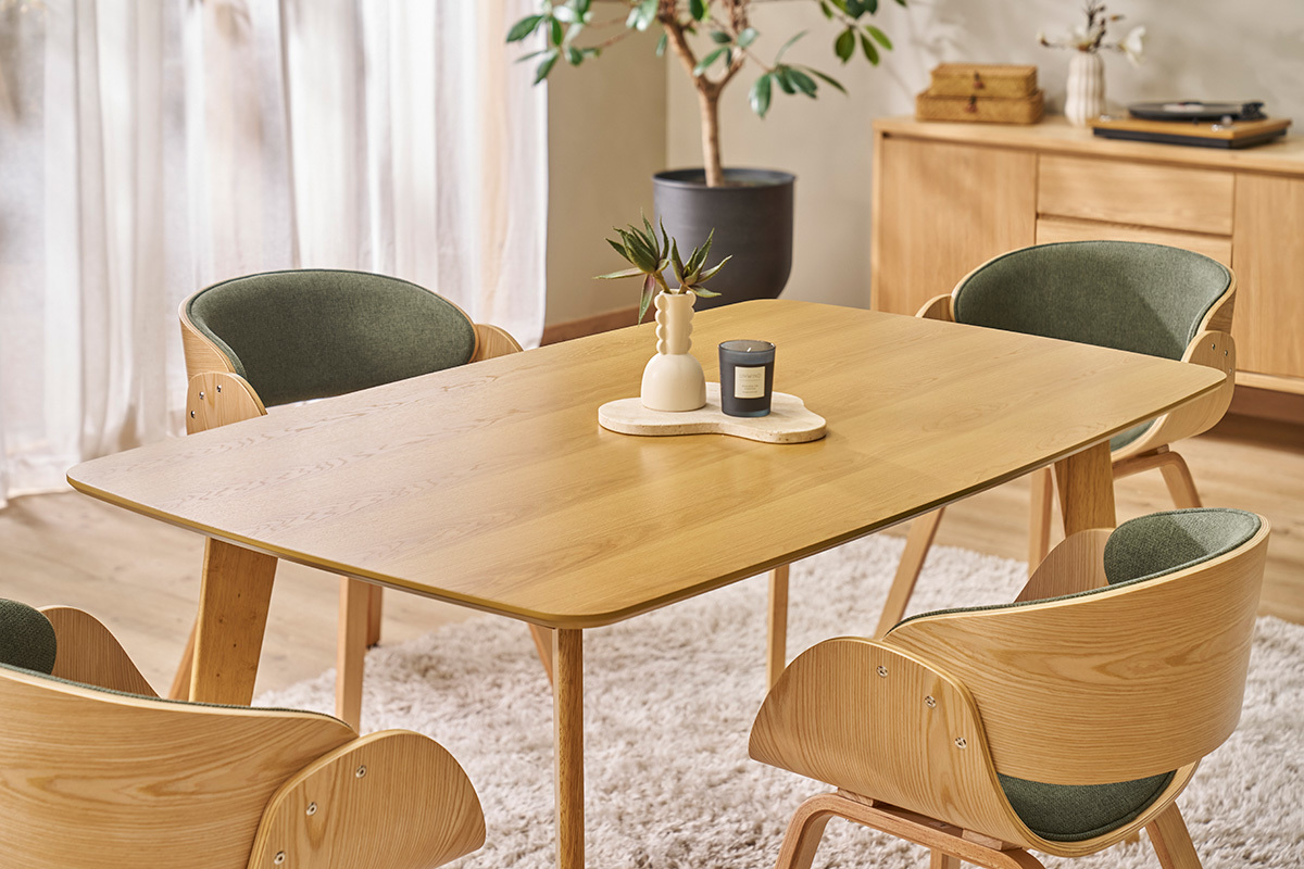 Tavolo da pranzo rettangolare scandinavo in legno chiaro di quercia L150 cm LEENA